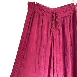 Burgundy Palazzo Flare Pants Drawstring Size L